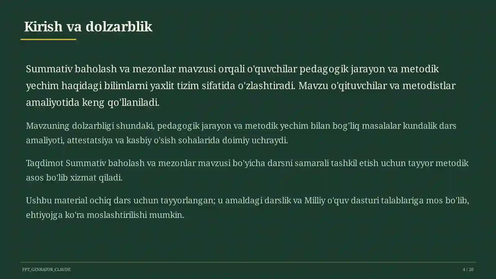 Summativ baholash va mezonlar 4