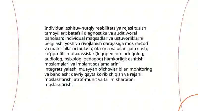 Eshitish moslamalari o'rnatilgan bolalarni eshituv-nutqiy reabilitatsiyasi shart sharoiti 4