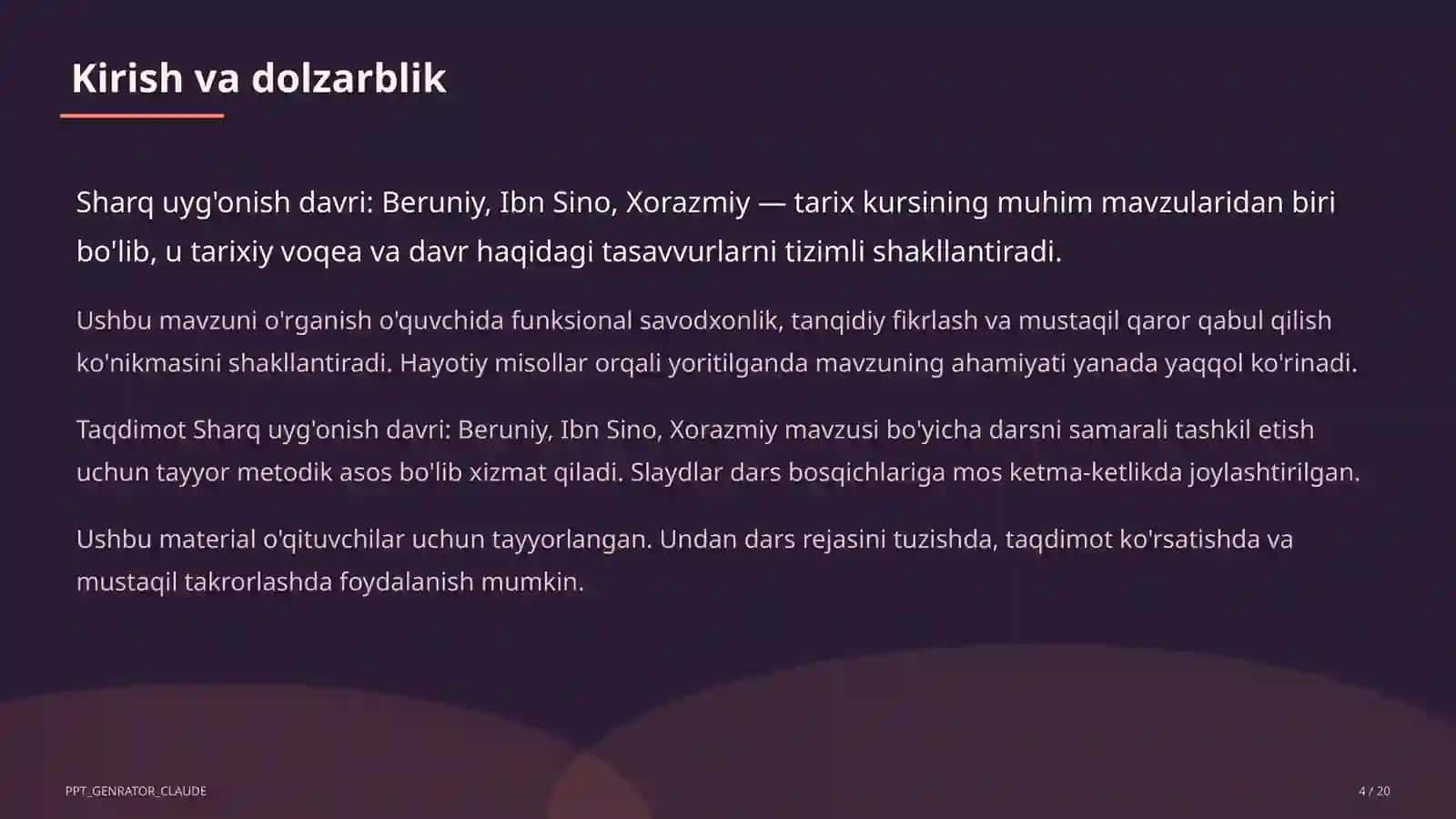 Sharq uyg'onish davri: Beruniy, Ibn Sino, Xorazmiy (7-sinf) 4