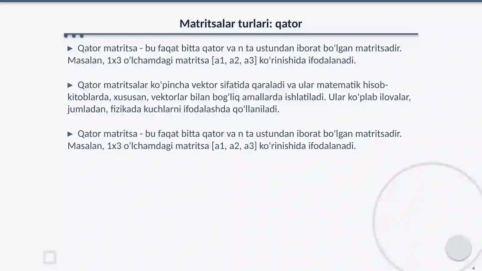 Matritsalar va ularning turlari 4