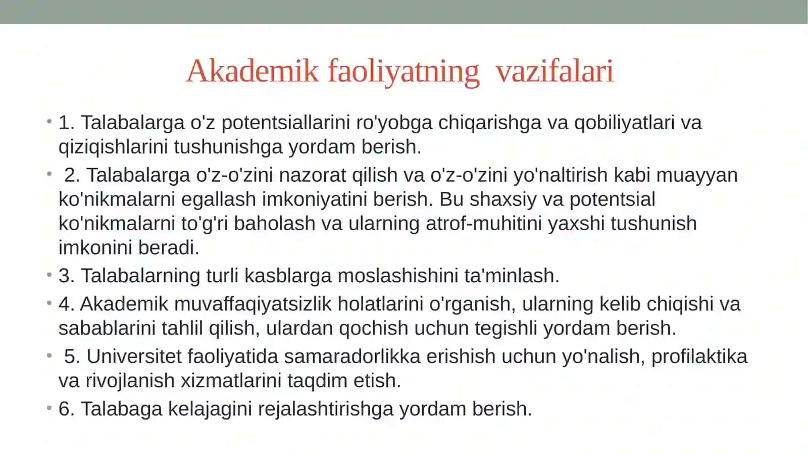 «AKADEMIK KO‘NIKMALAR VA KASBIY KOMPETENTLIK» fanidan TAQDIMOT 4