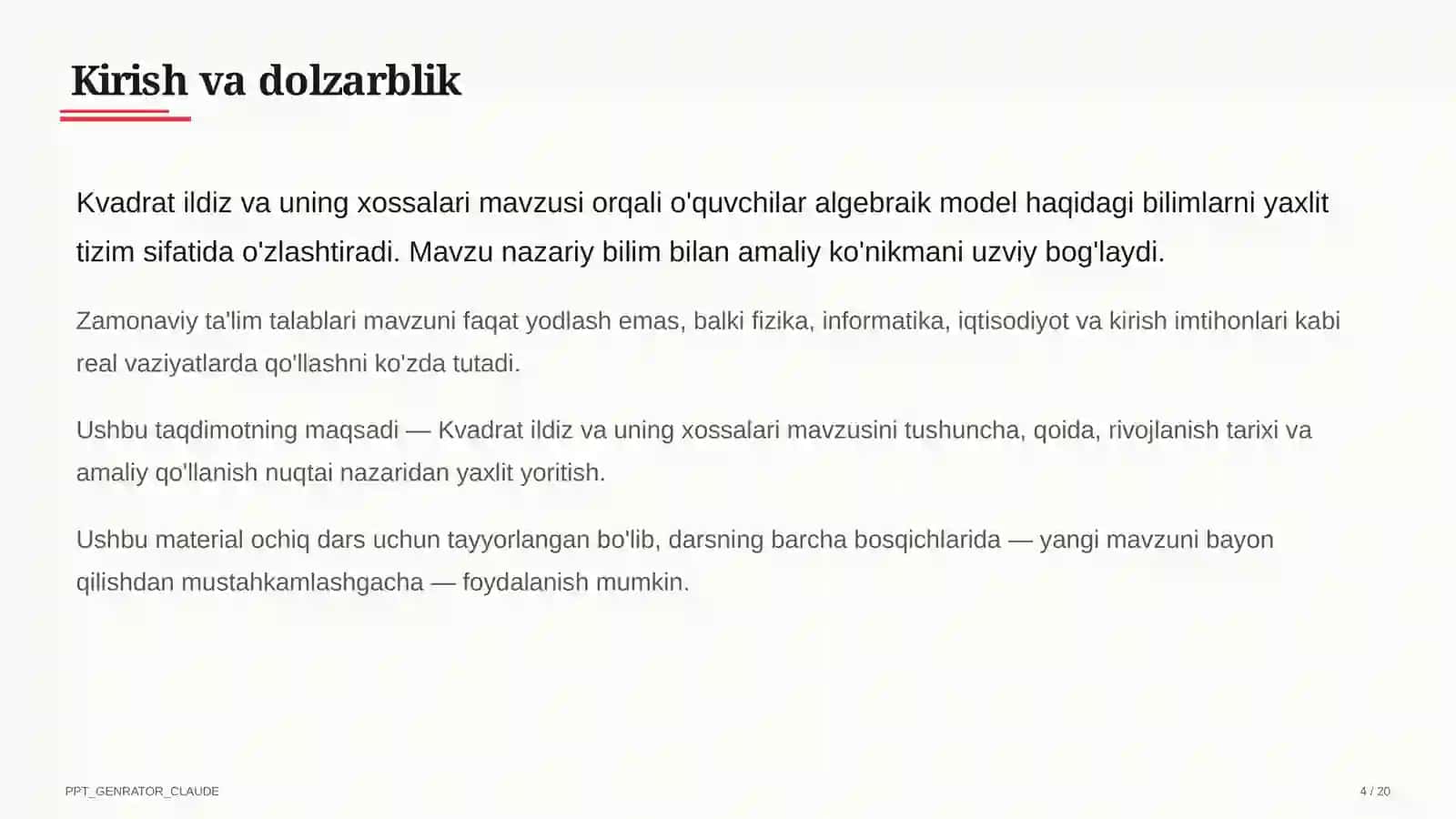 Kvadrat ildiz va uning xossalari (8-sinf) 4