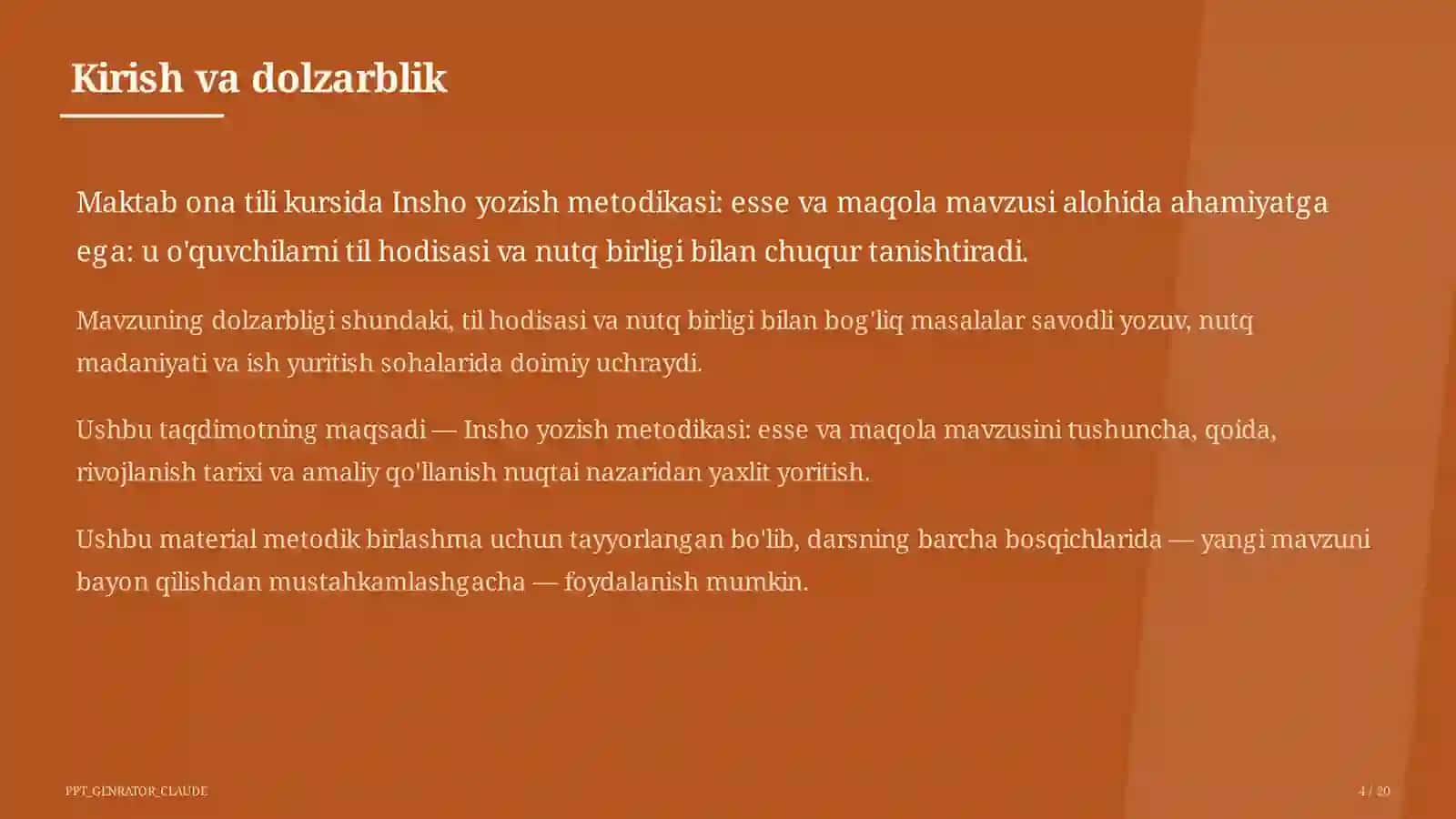 Insho yozish metodikasi: esse va maqola (11-sinf) 4