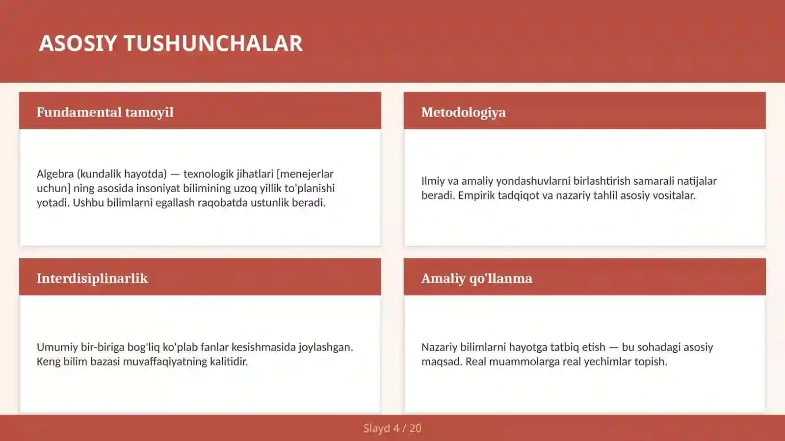 Algebra (KUNDALIK HAYOTDA) — TEXNOLOGIK JIHATLARI [MENEJERLAR UCHUN] 4