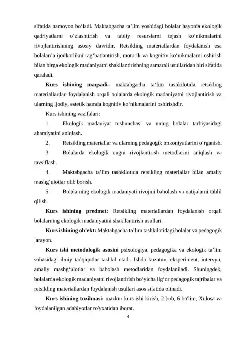 MAKTABGACHA TA’LIM TASHKILOTIDA RETSIKLING MATERIALLARDAN FOYDALANISH ORQALI BOLALARNING EKOLOGIK MADANIYATINI RIVOJLANTIRISH.docx 4
