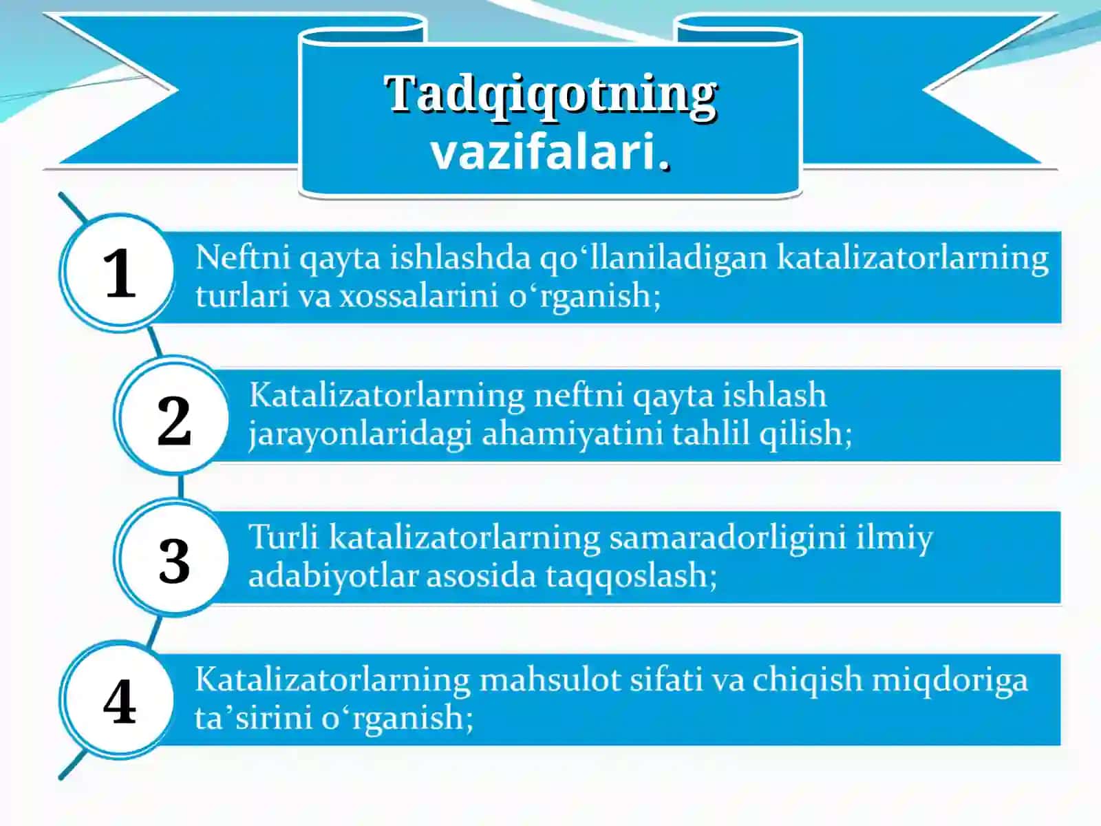 Neftni qayta ishlashda qoʻllaniladigan katalizatorlar va ularning samaradorligini baholash 4