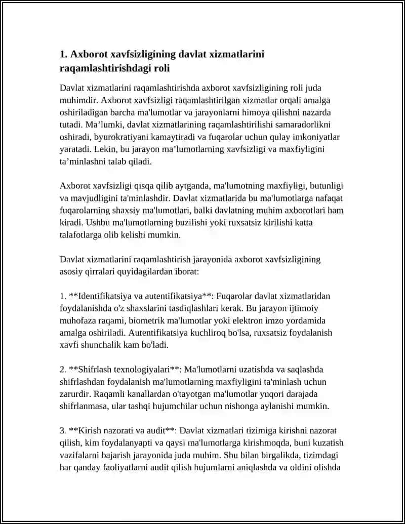 DAVLAT XIZMATLARINI RAQAMLASHTIRISHDA AXBOROT XAVSIZLIGINING OʻRNI 4