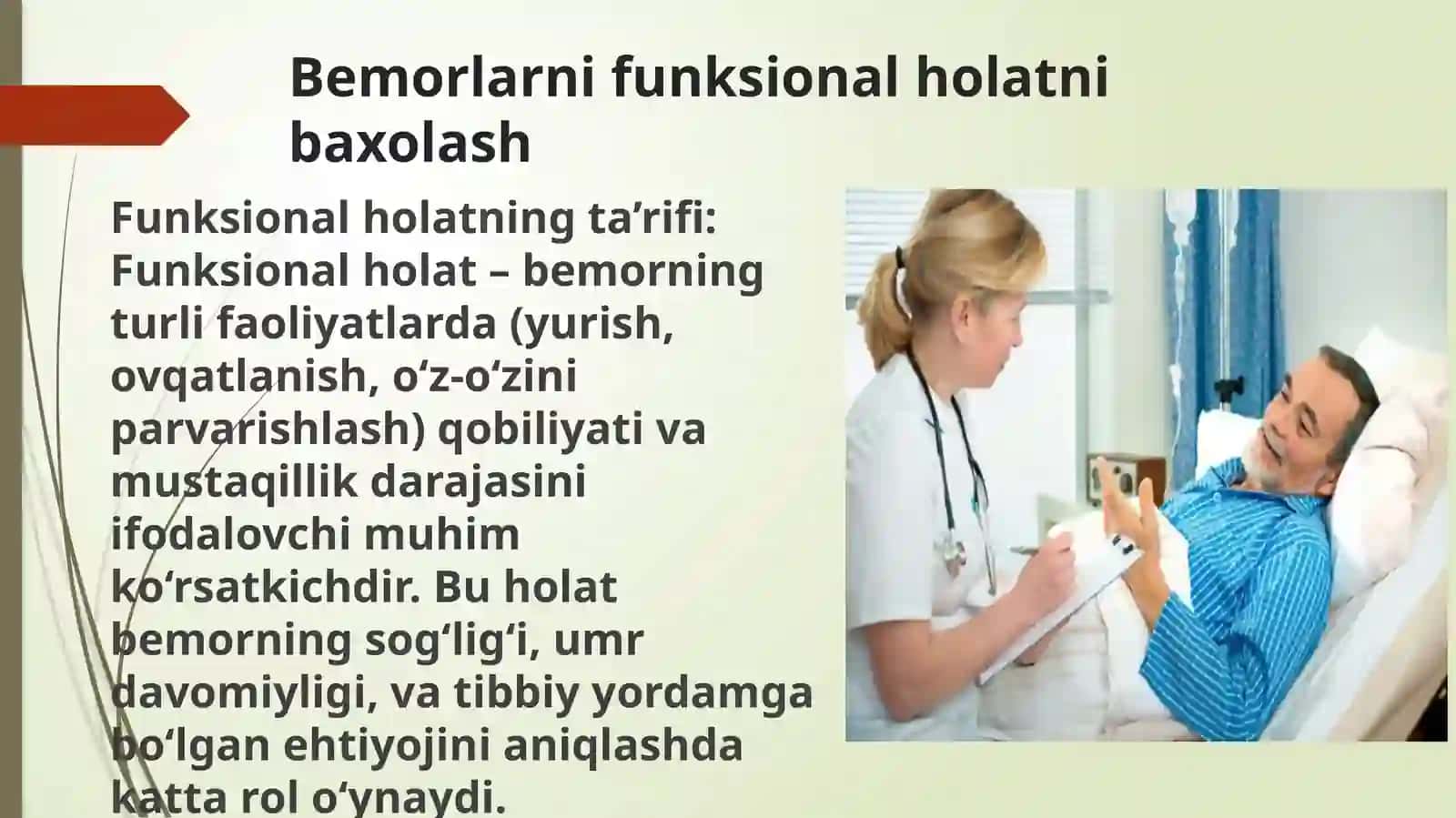 Bemorlarnifunksionalholatnibaholashvahayotuchunzarurkorsatkichlarnibaholash 4