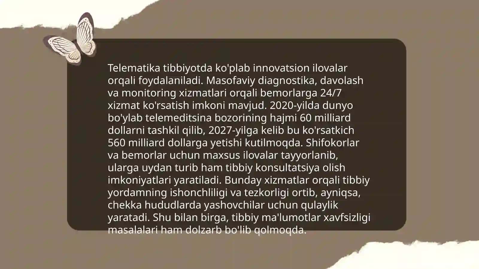 Tibbiyot ishchi o'rinlarining avtomatashtirish va tibbiyot masalalarini yechish axborot texnologiyalar 4