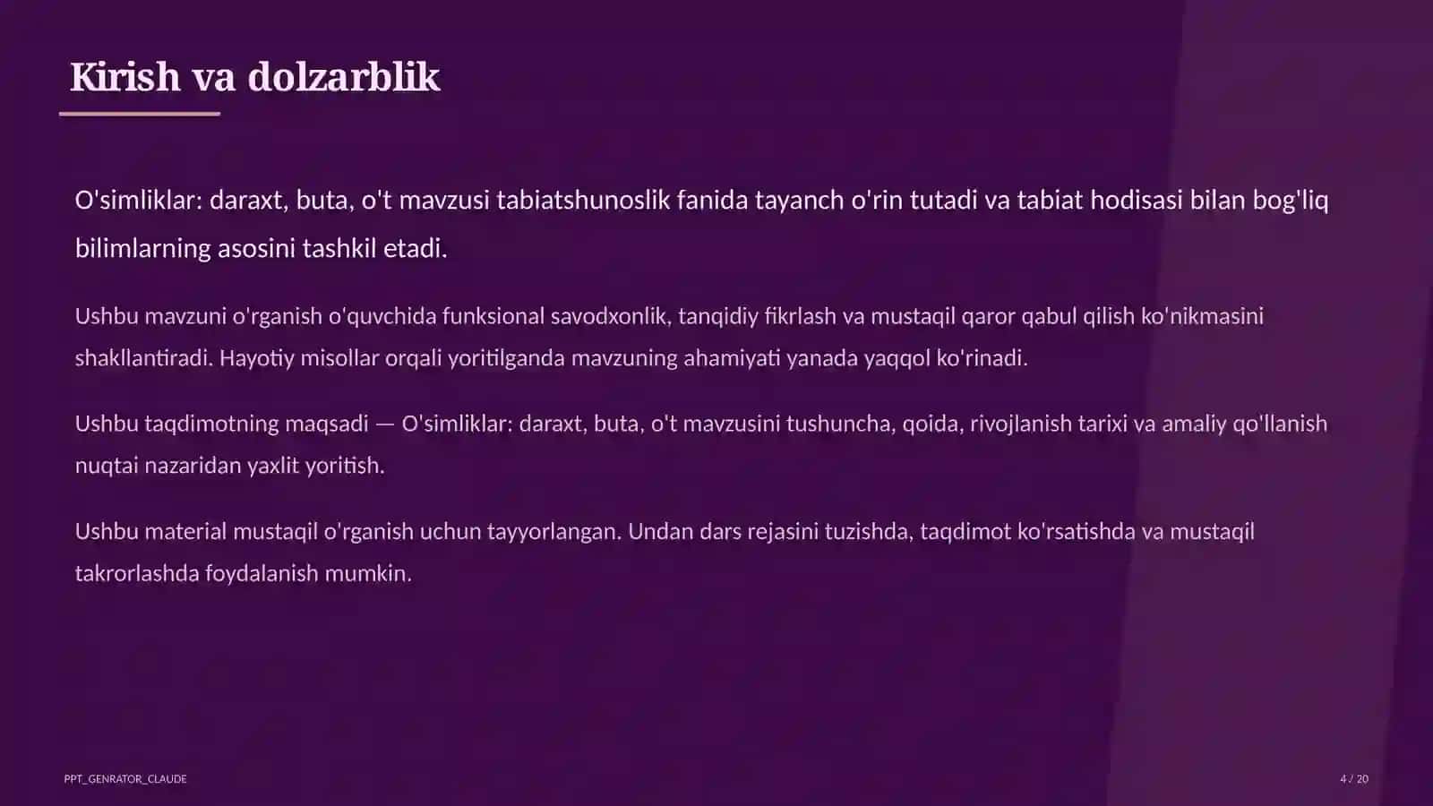 O'simliklar: daraxt, buta, o't (1-sinf) 4