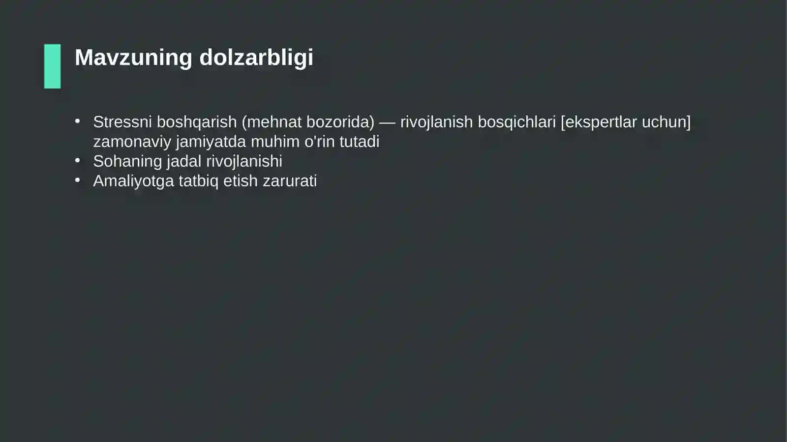 Stressni boshqarish (mehnat bozorida) — rivojlanish bosqichlari [ekspertlar uchun] 4