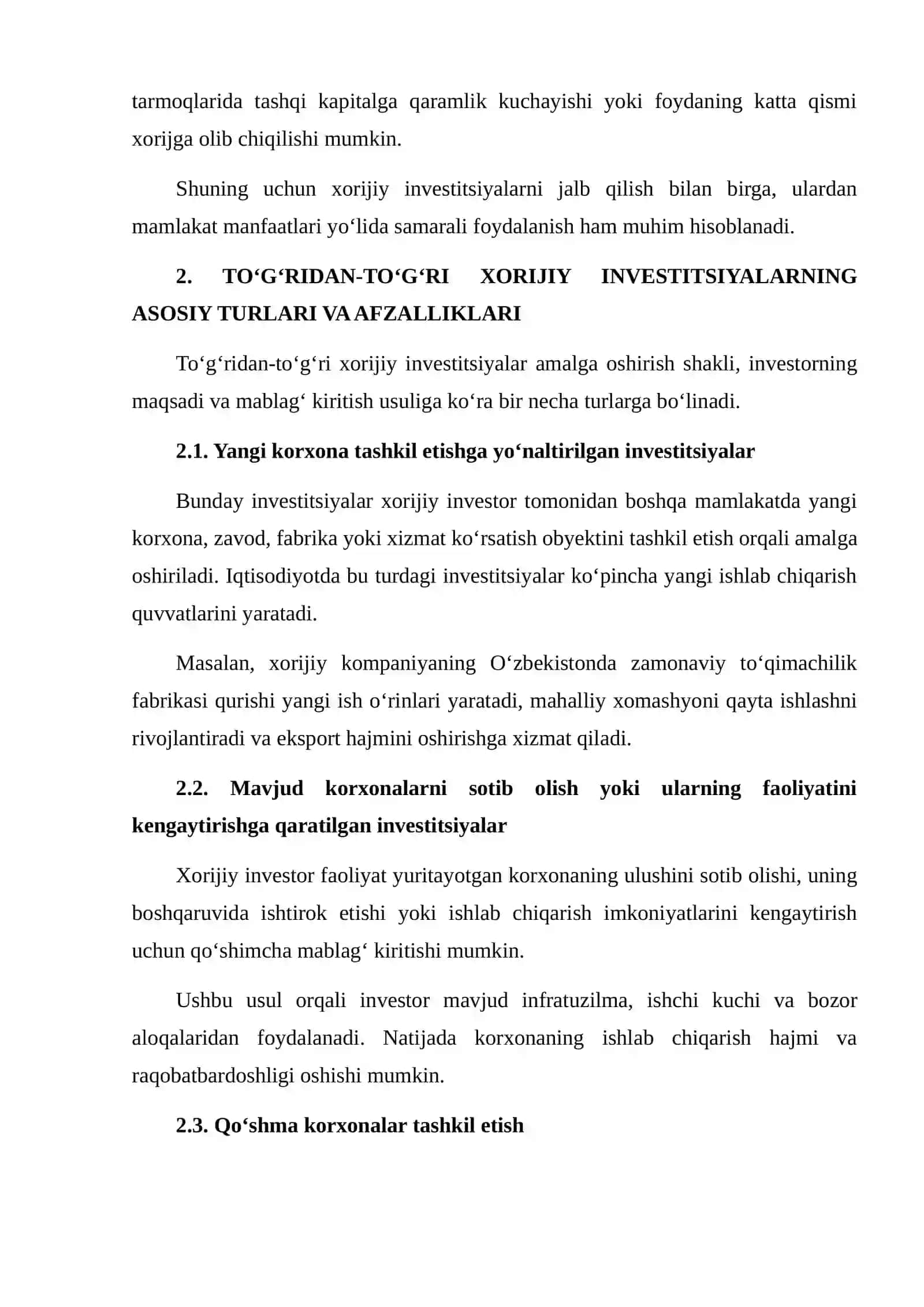 TO‘G‘RIDAN-TO‘G‘RI XORIJIY INVESTITSIYALAR (TXI) VA ULARNI JALB QILISH YO‘LLARI 4