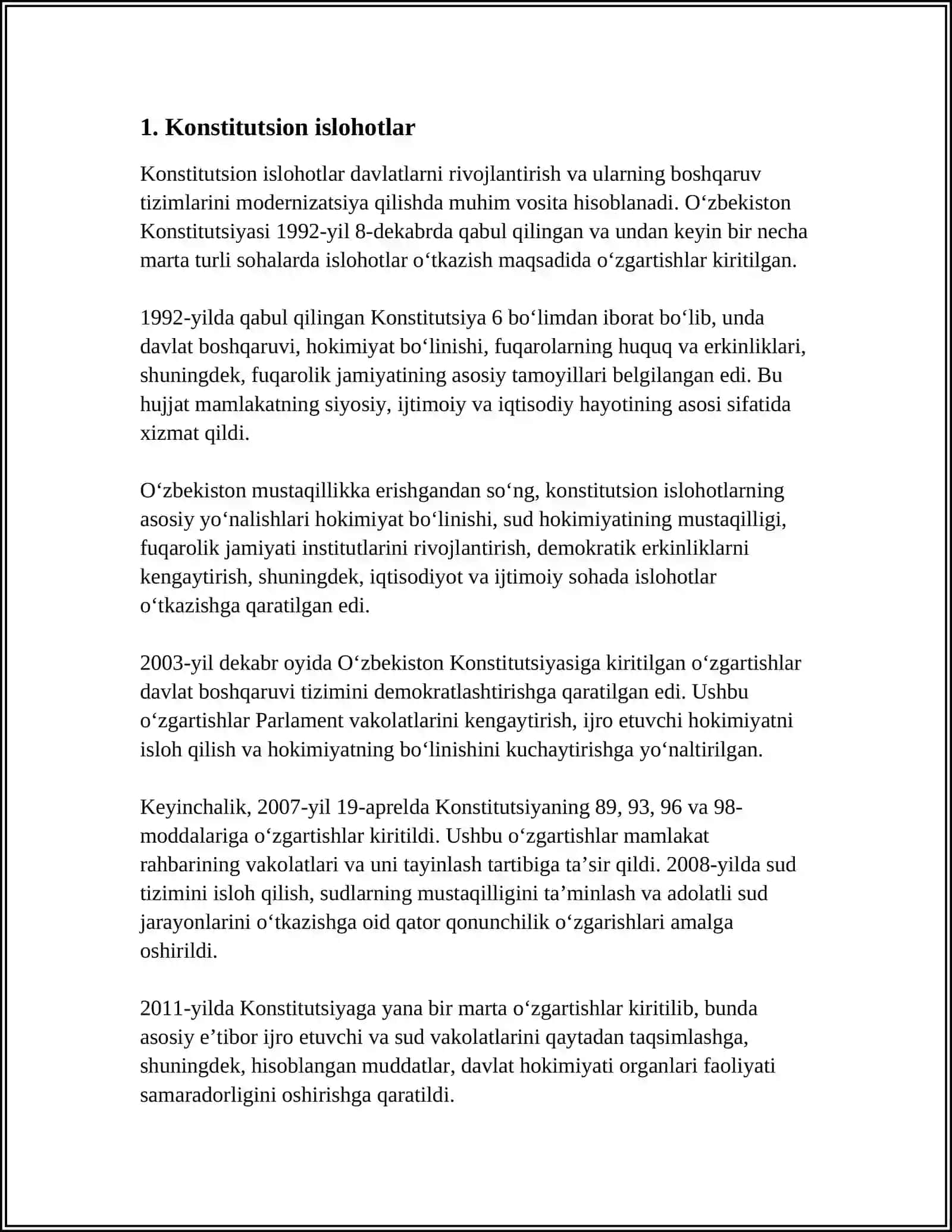 O‘ZBEKISTONDA DEMOKRATIK VA FUQOROLIK JAMIYATINI RIVOJLANTIRISH BORASIDA AMALGA OSHIRILGAN SIYOSIY ISLOHOTLAR 4