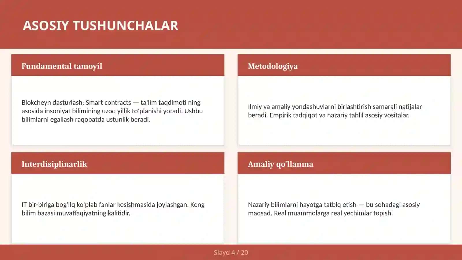Blokcheyn dasturlash: Smart contracts — ta'lim taqdimoti 4