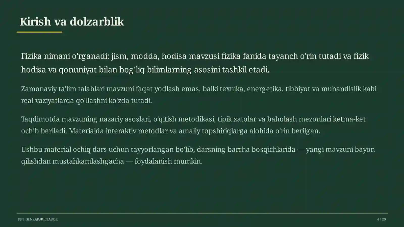 Fizika nimani o'rganadi: jism, modda, hodisa (6-sinf) 4