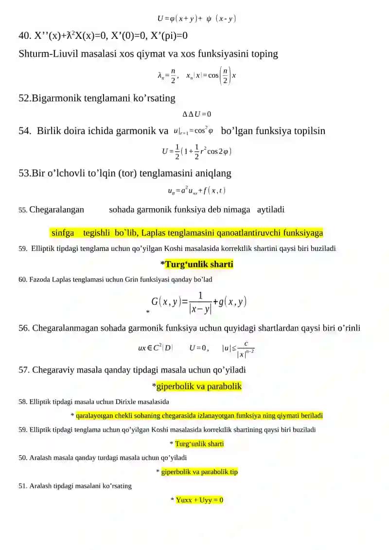 Garmonik funksiyalar va Laplas tenglamasi bo'yicha masalalar 4