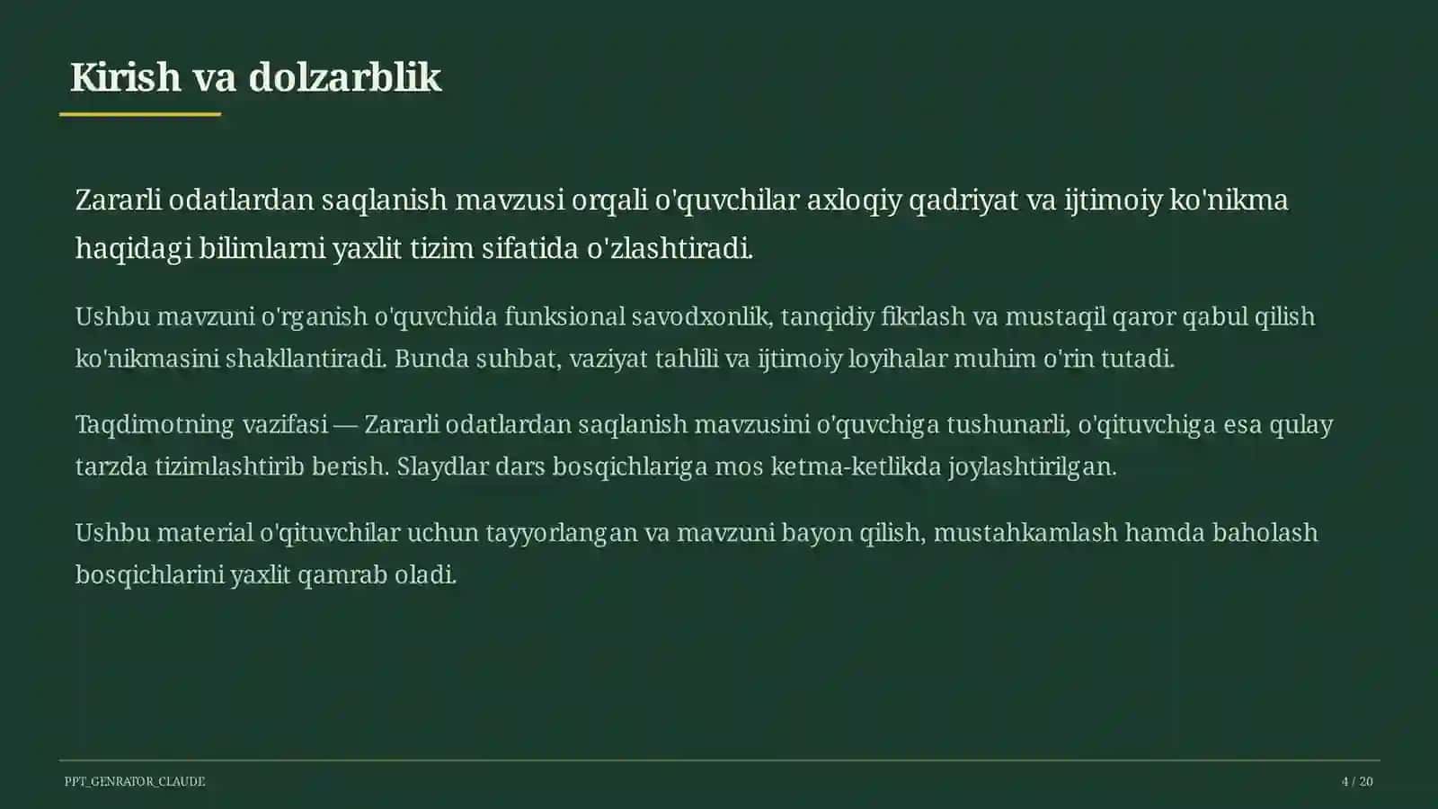 Zararli odatlardan saqlanish (7-sinf) 4