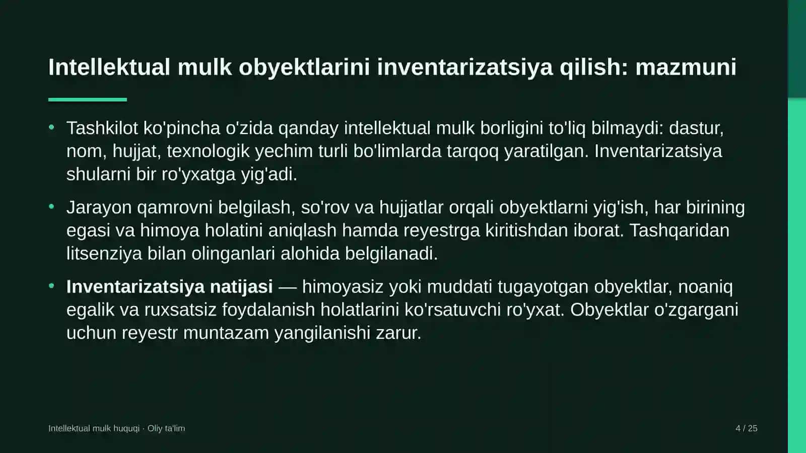 Intellektual Mulk Huquqi · Oliy Ta'lim 4