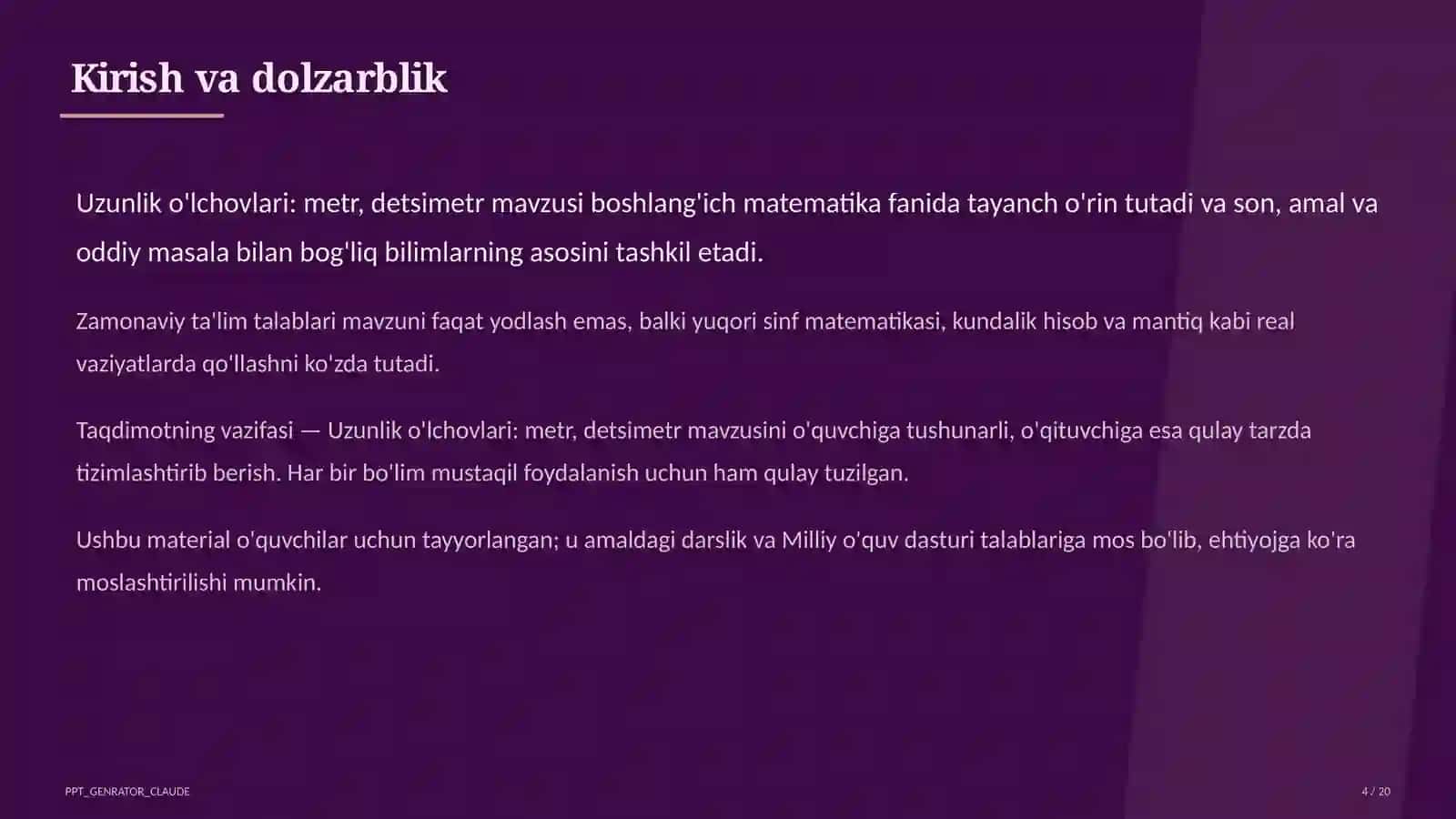Boshlang'ich sinf: Matematika (1–4) — o'quvchilar uchun 4