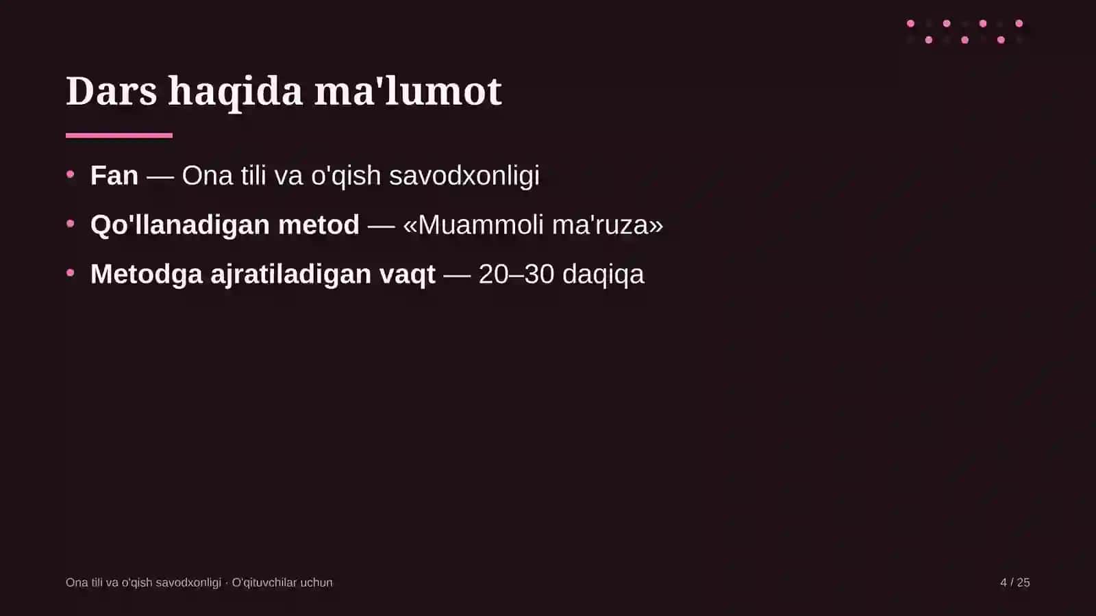 ona tili va o'qish savodxonligi darslarida muammoli ma'ruza metodidan foydalanish 3629 4