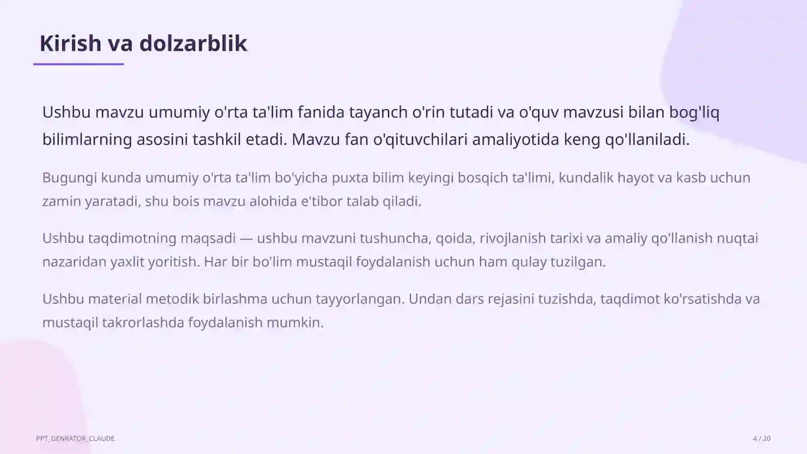Dars rejasi 4