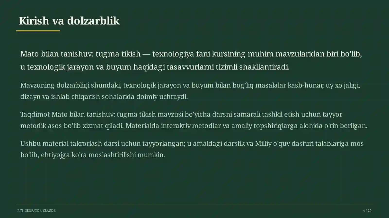 Mato bilan tanishuv: tugma tikish (2-sinf) 4