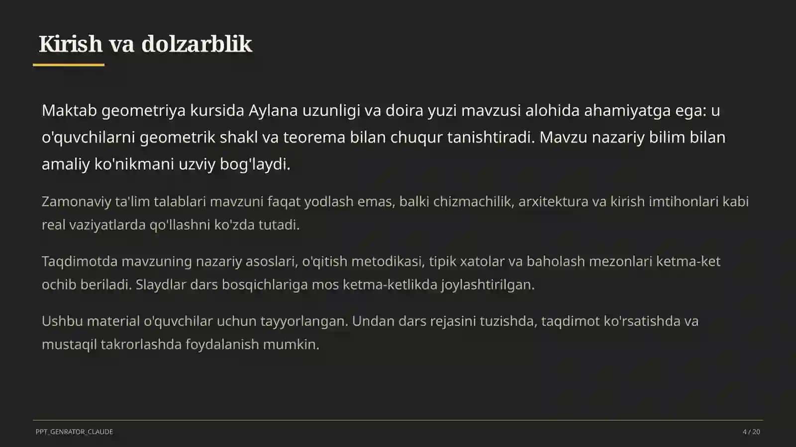 Aylana uzunligi va doira yuzi (9-sinf) 4