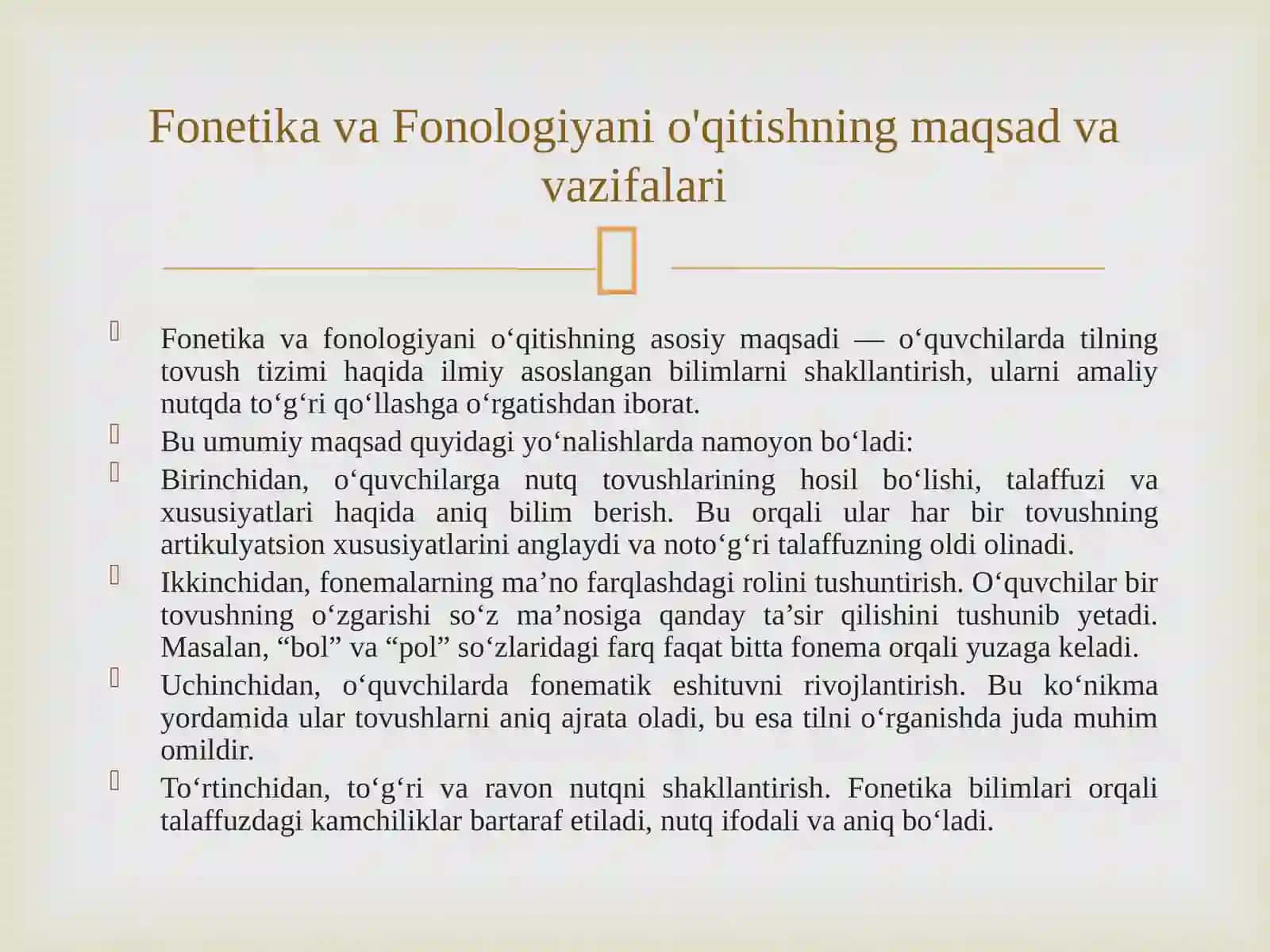 Fonetika va Fonologiya o'qitish metodikasi 4