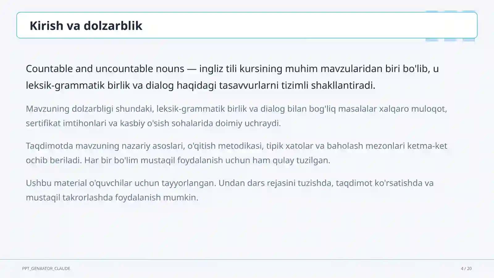 Countable and uncountable nouns (5-sinf) 4