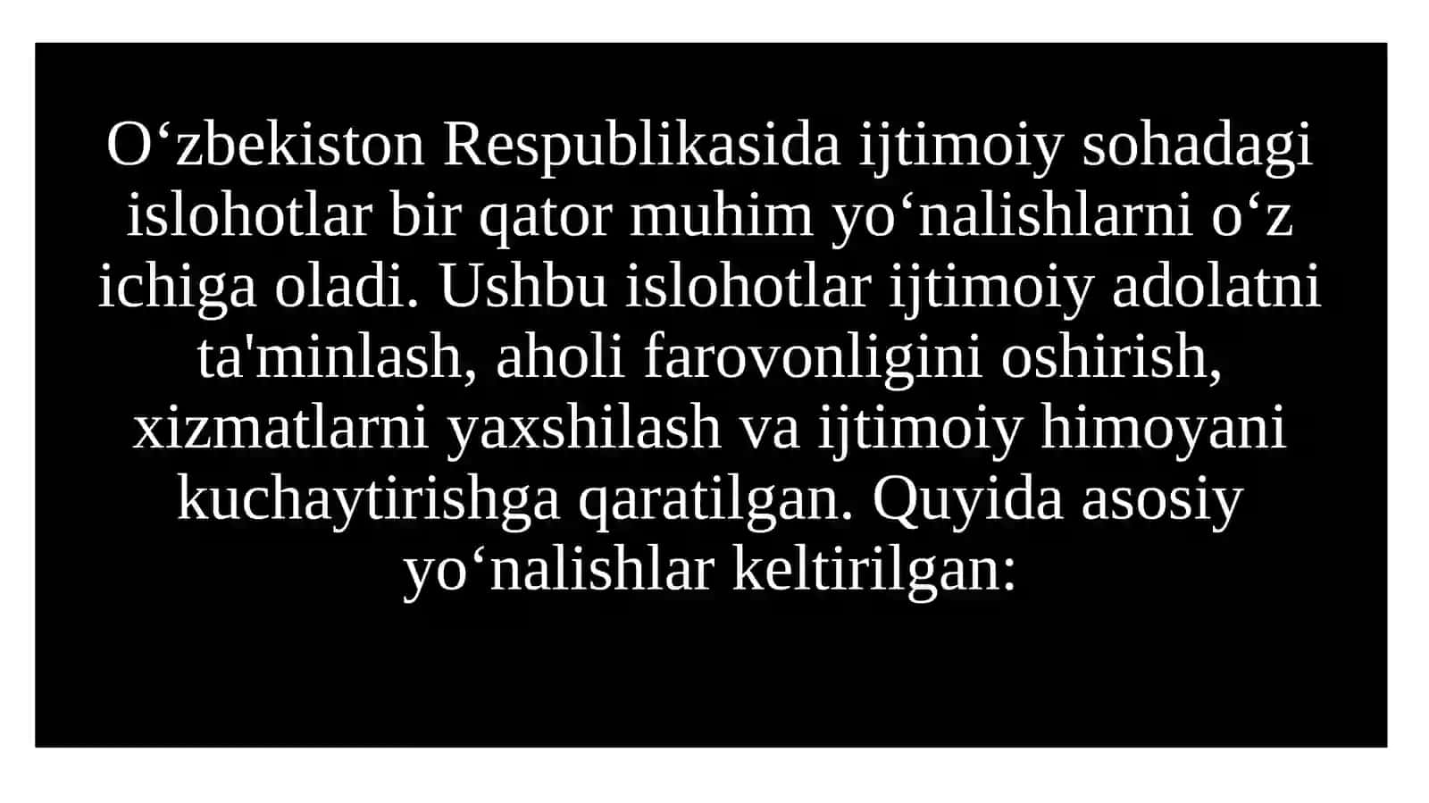 O‘zbekiston Respublikasida ijtimoiy sohada gi islohotlar 4
