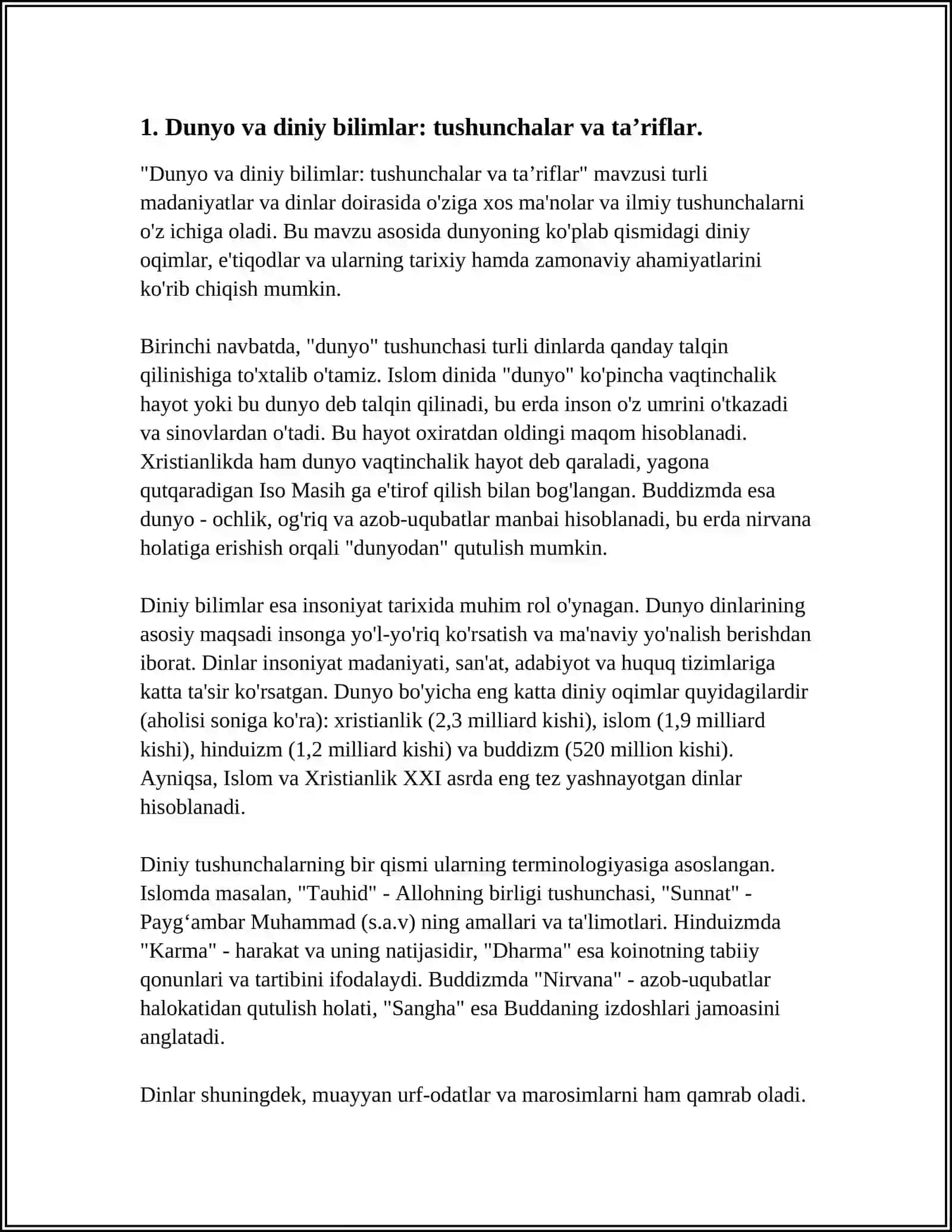 DUNYOVIY VA DINIY BILIMLAR MUTANOSIBLIGINI TAʼMINLASHNING AHAMIYATI 4