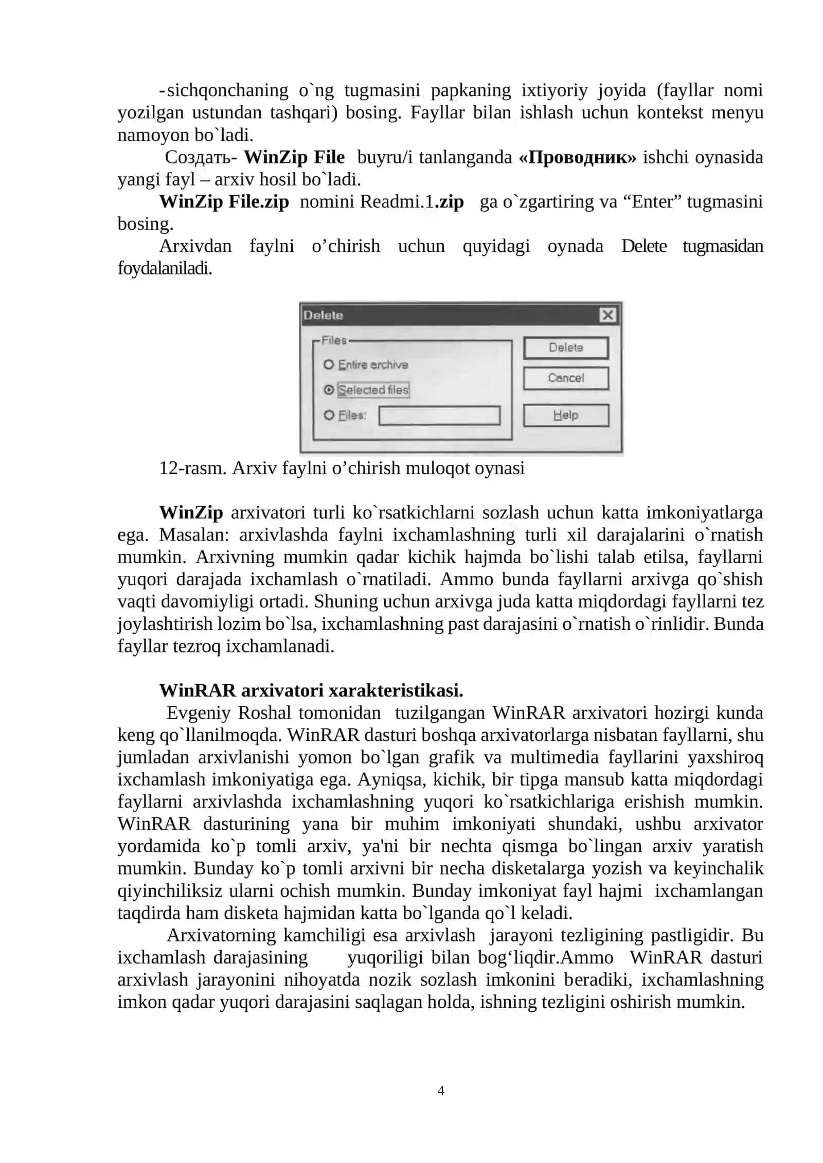 FAYLLARNI ARXIVLASH ZAMONAVIY ARXIVATORLAR WINZIP VA WINRAR 4