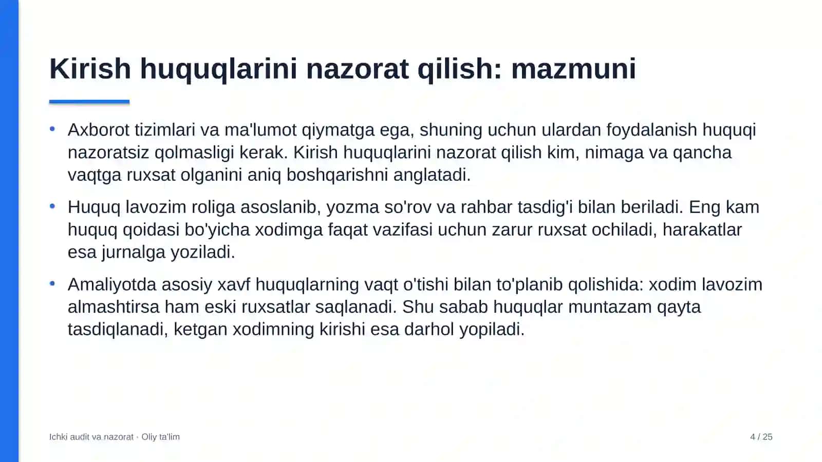 malaka oshirish markazlarida kirish huquqlarini nazorat qilish 6830 4