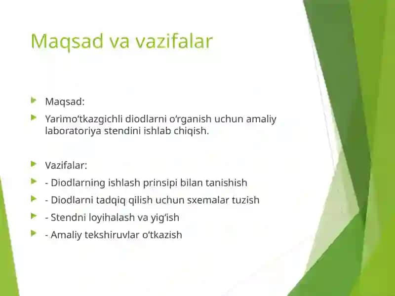 Yarimo‘tkazgichli diodlarni tadqiq etish laboratoriya stendini yaratish 4