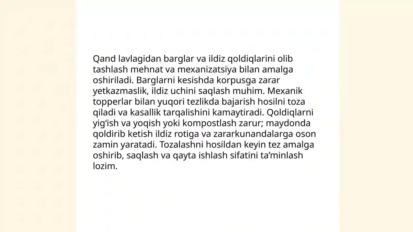 Qand lavlagini begona aralashmalardan tozalash 4