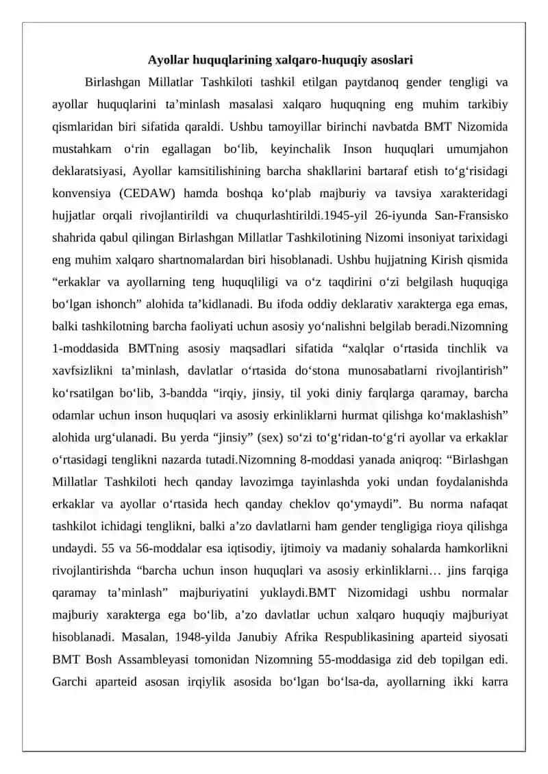 Ayollar manfaatini ta’minlashning xalqaro-huquqiy asoslari 4