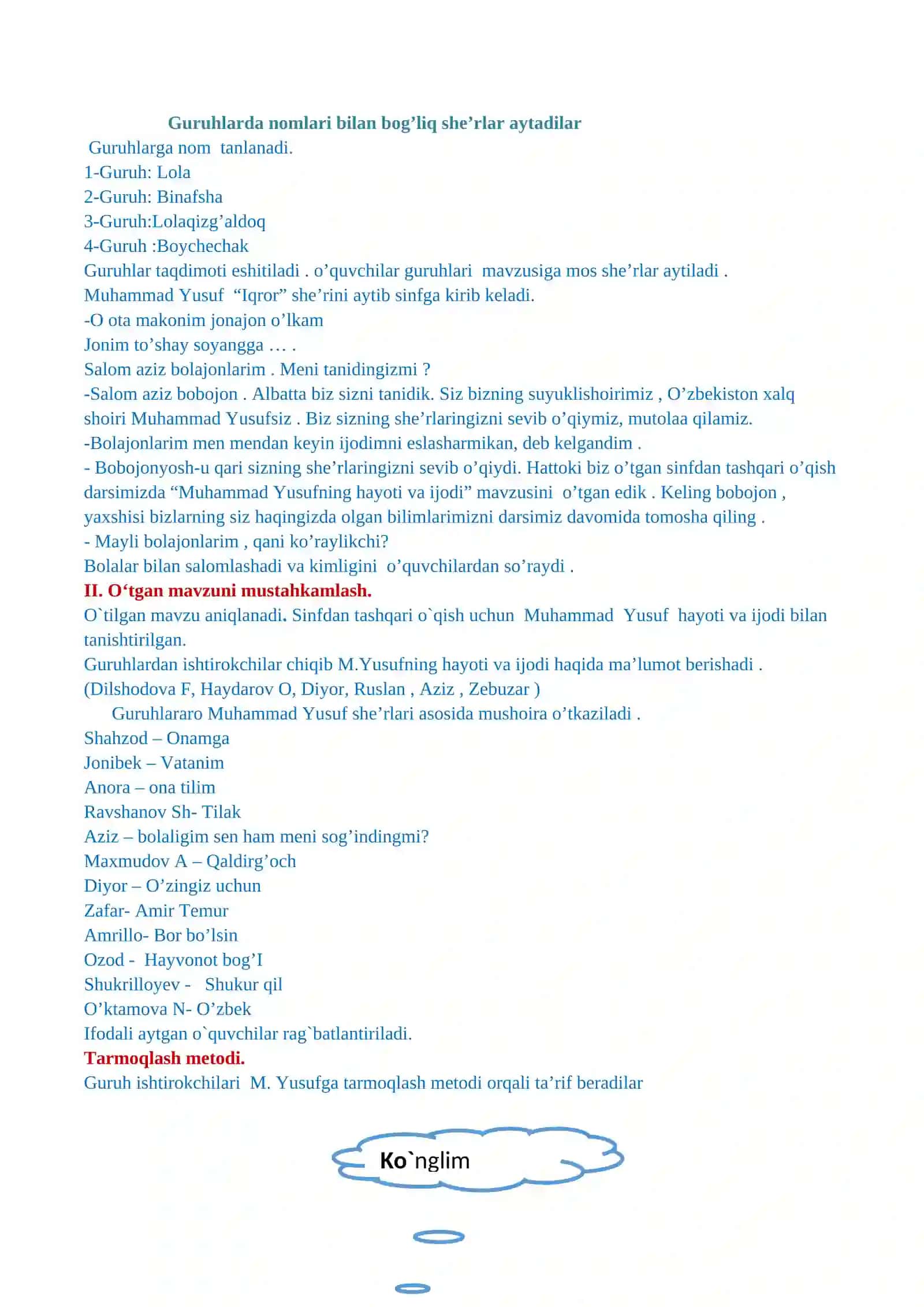 BO`LIM YUZASIDAN SAVOL VA TOPSHIRIQLAR 4