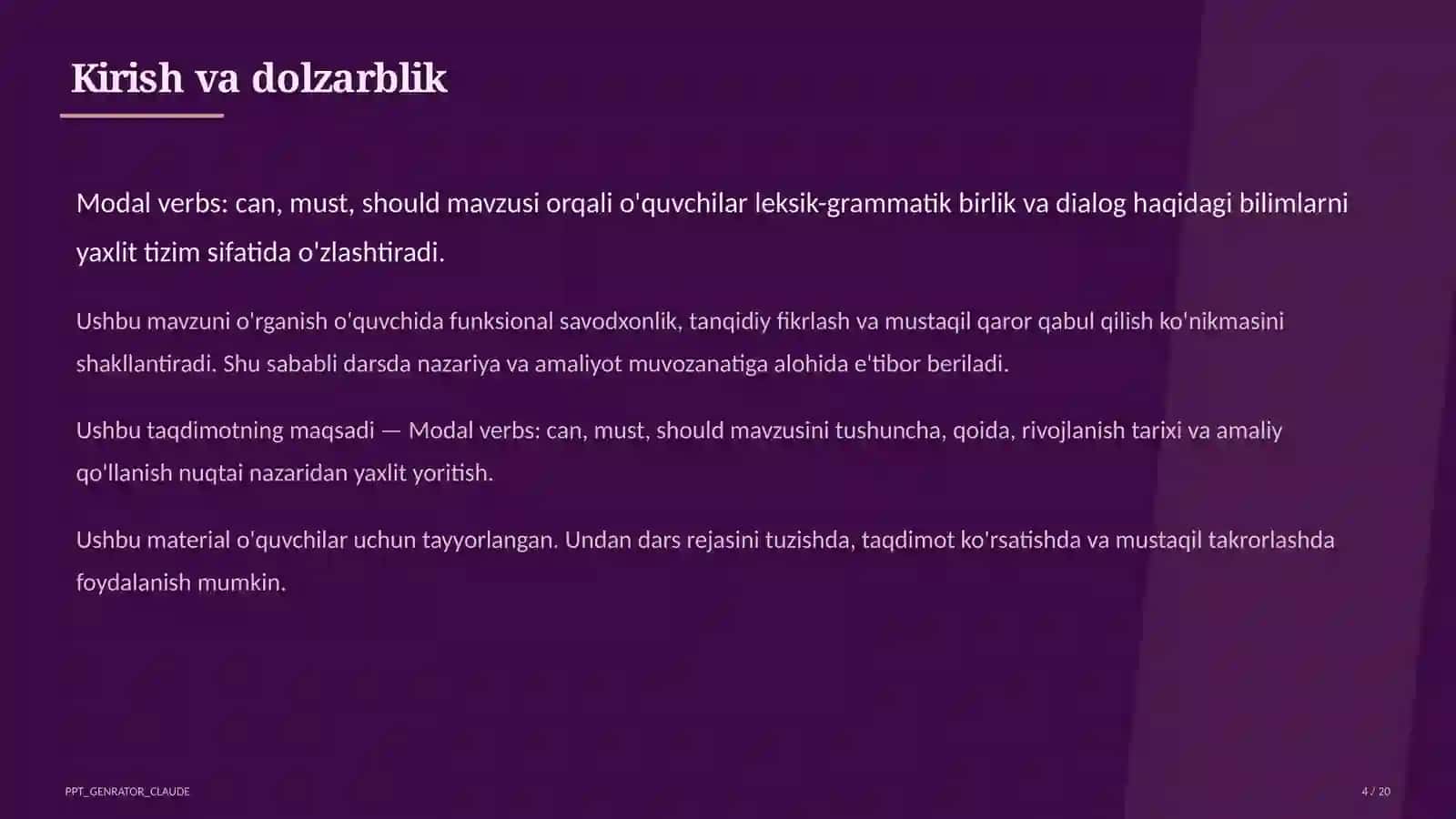 Modal verbs: can, must, should (7-sinf) 4