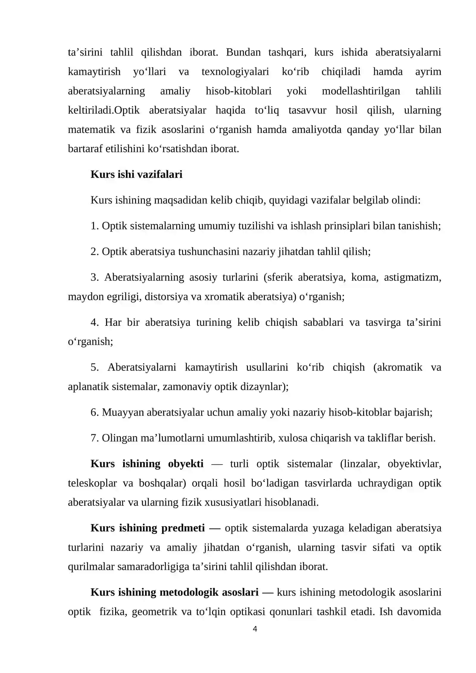 OPTIKA SISTEMALARNING ABERATSIYASI KURS ISHI 4