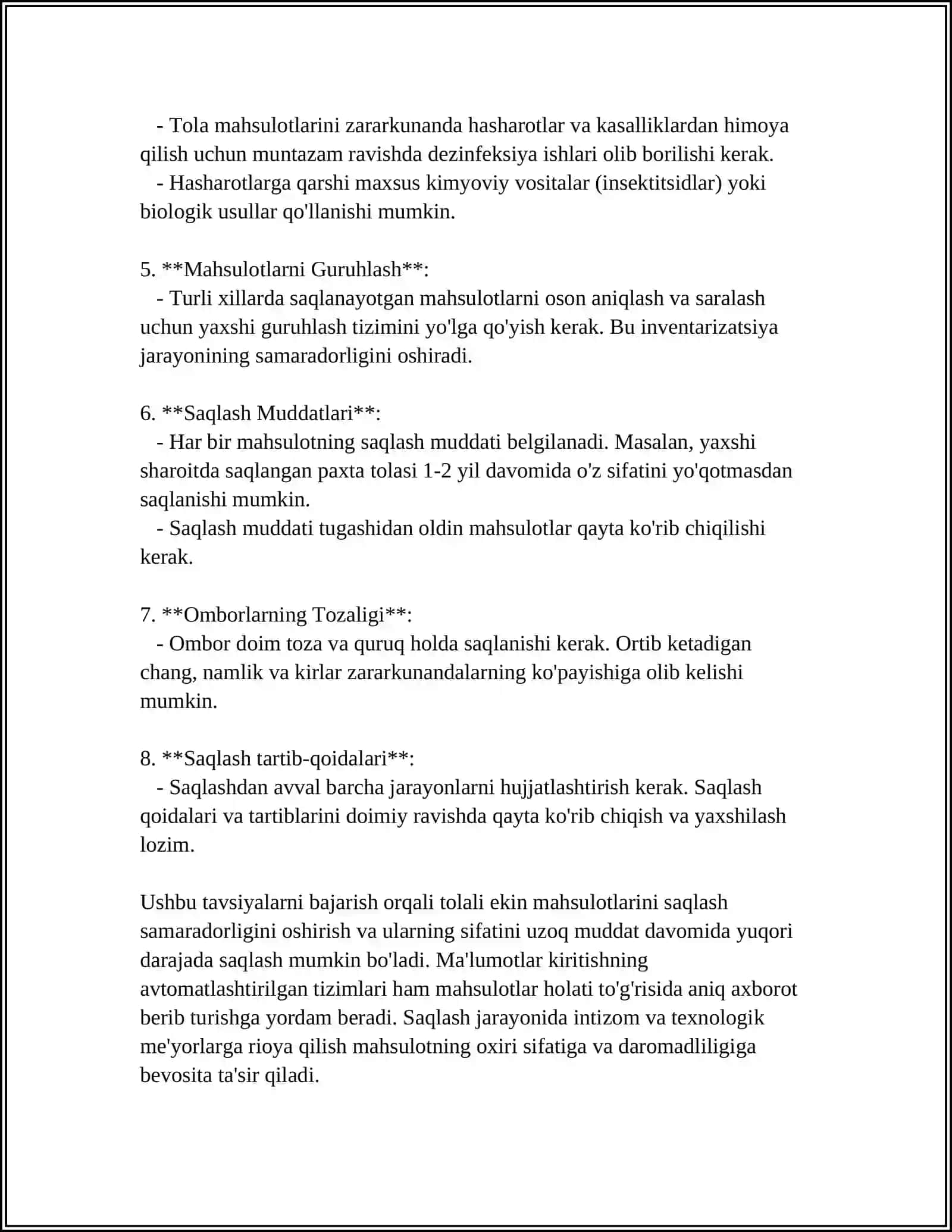 TOLALI EKIN MAXSULOTLARINI QABUL QILISH VA SAQLASH TEXNALOGIYASI 4