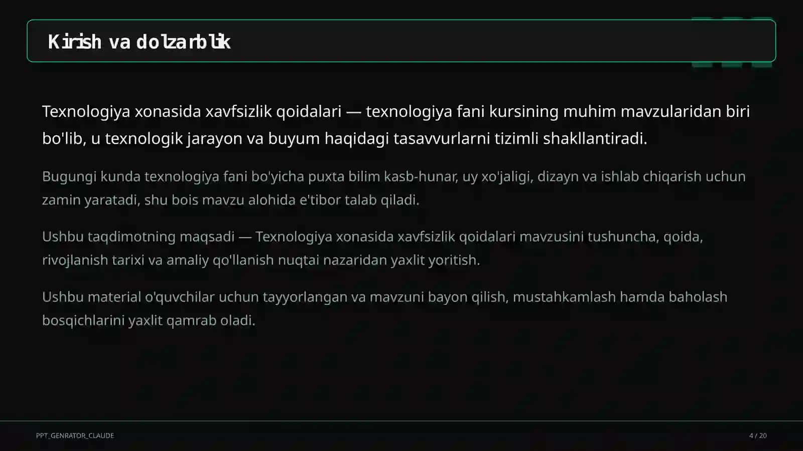 Texnologiya xonasida xavfsizlik qoidalari (5-sinf) 4