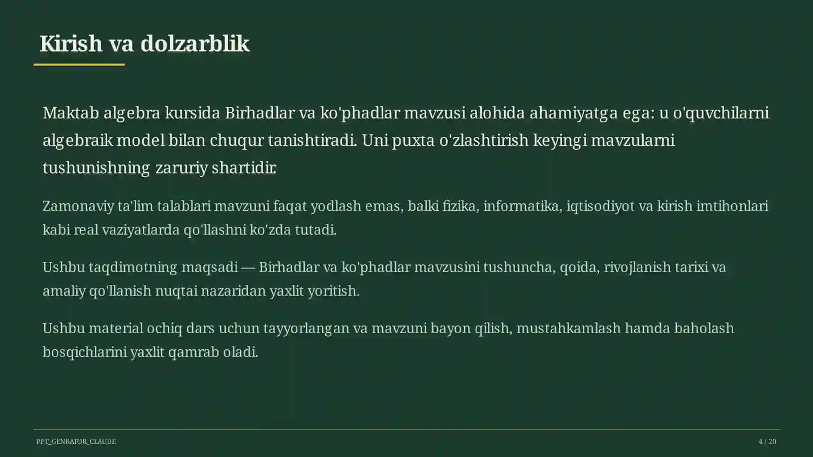 Birhadlar va ko'phadlar (7-sinf) 4