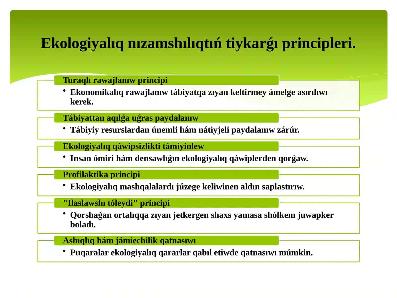 Ekologiyalıq nızamshılıq boyınsha hújjetlerdi tallaw 4