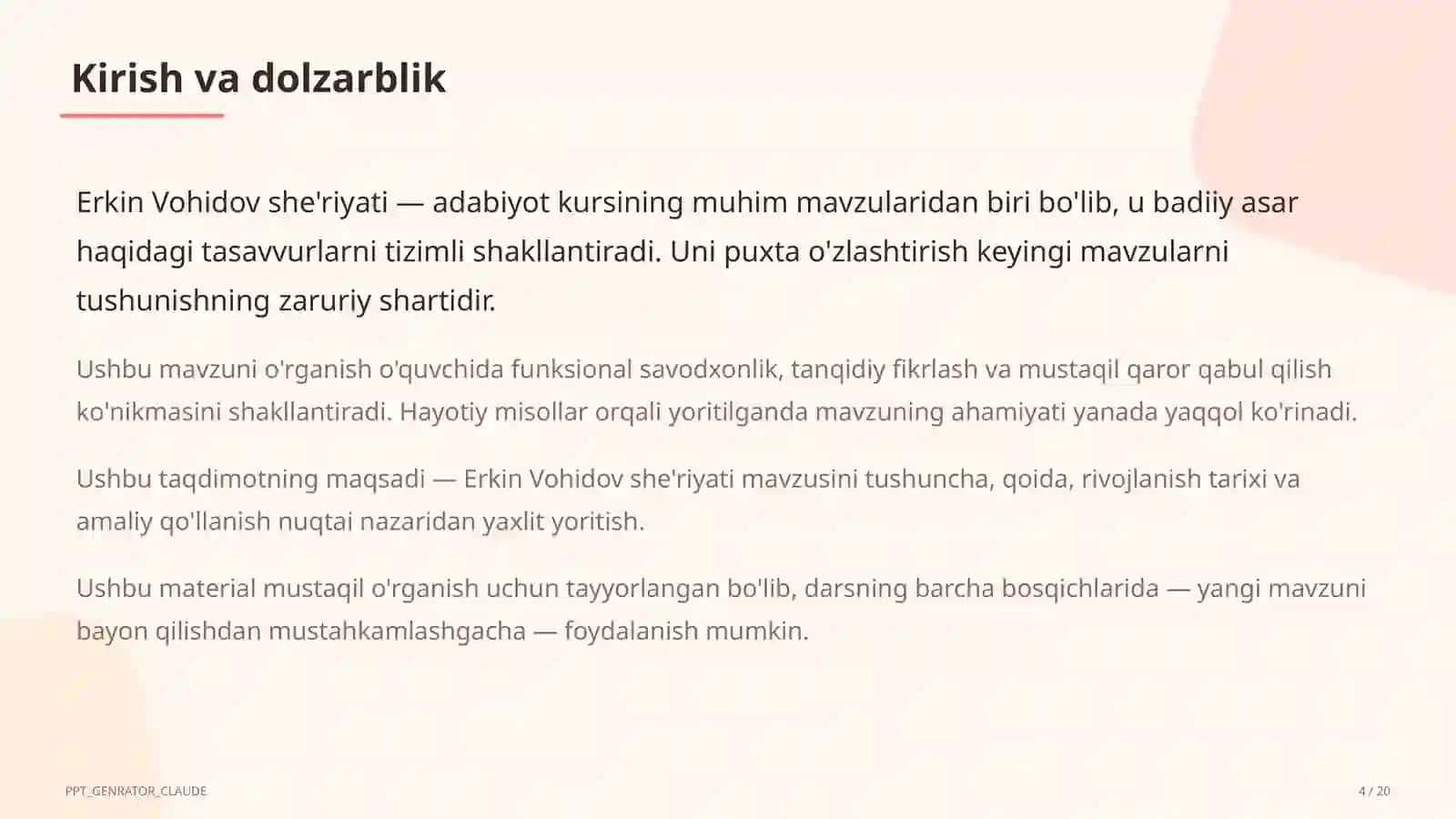 Erkin Vohidov she'riyati (8-sinf) 4