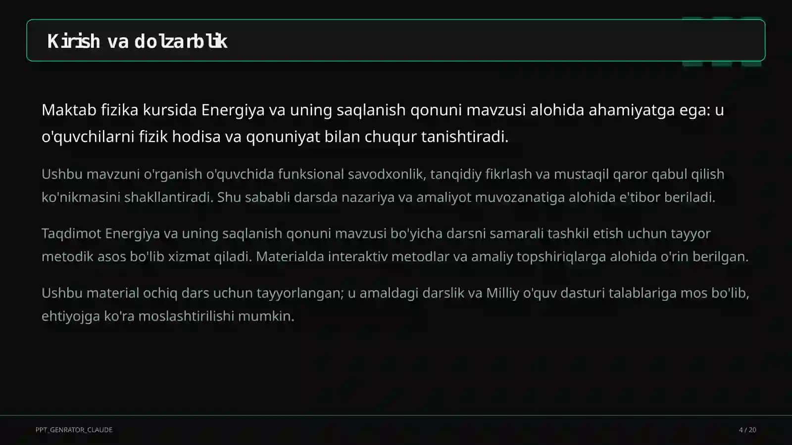Energiya va uning saqlanish qonuni (7-sinf) 4
