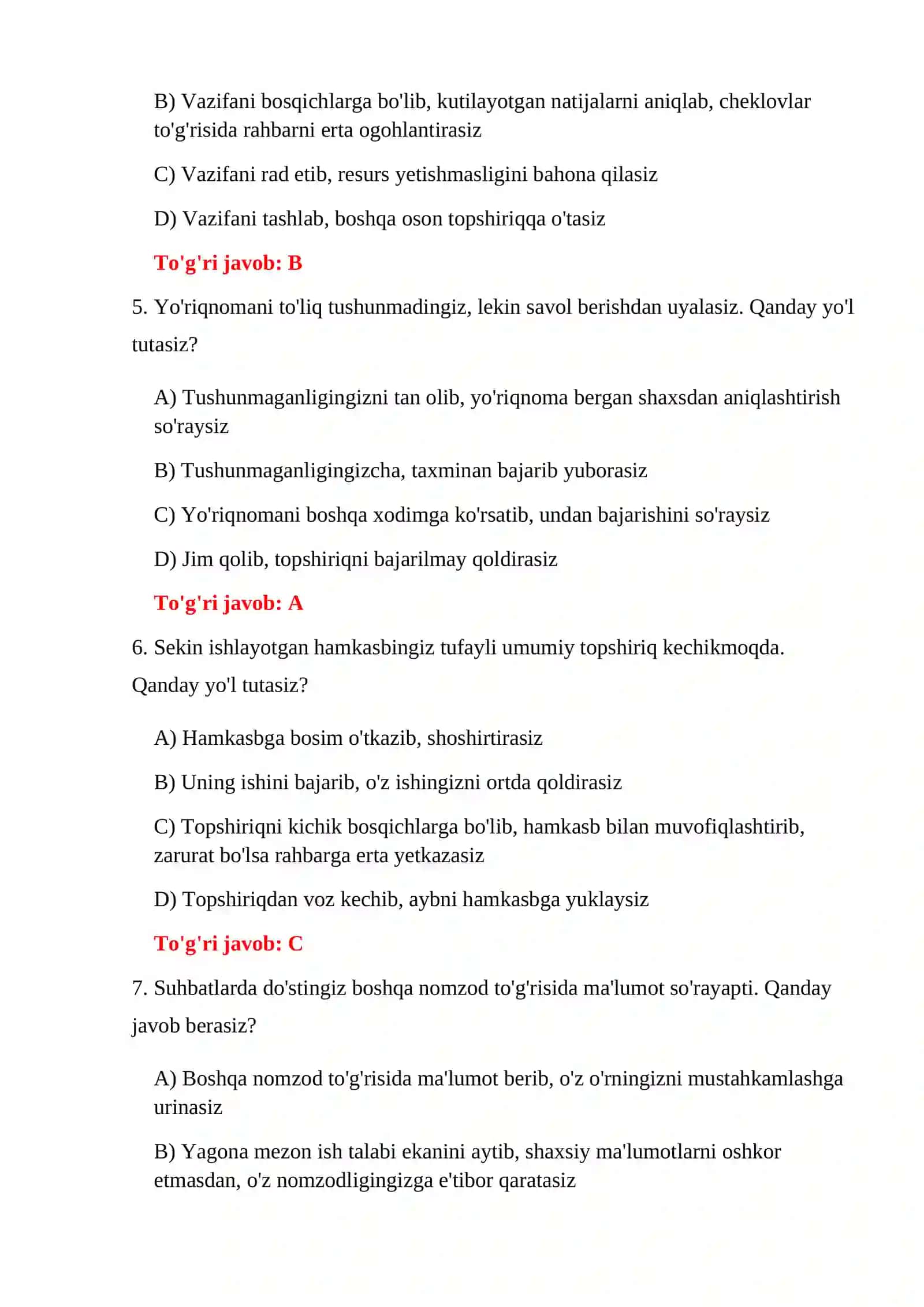 Bojxona ishga kirish psixologik savollari 4