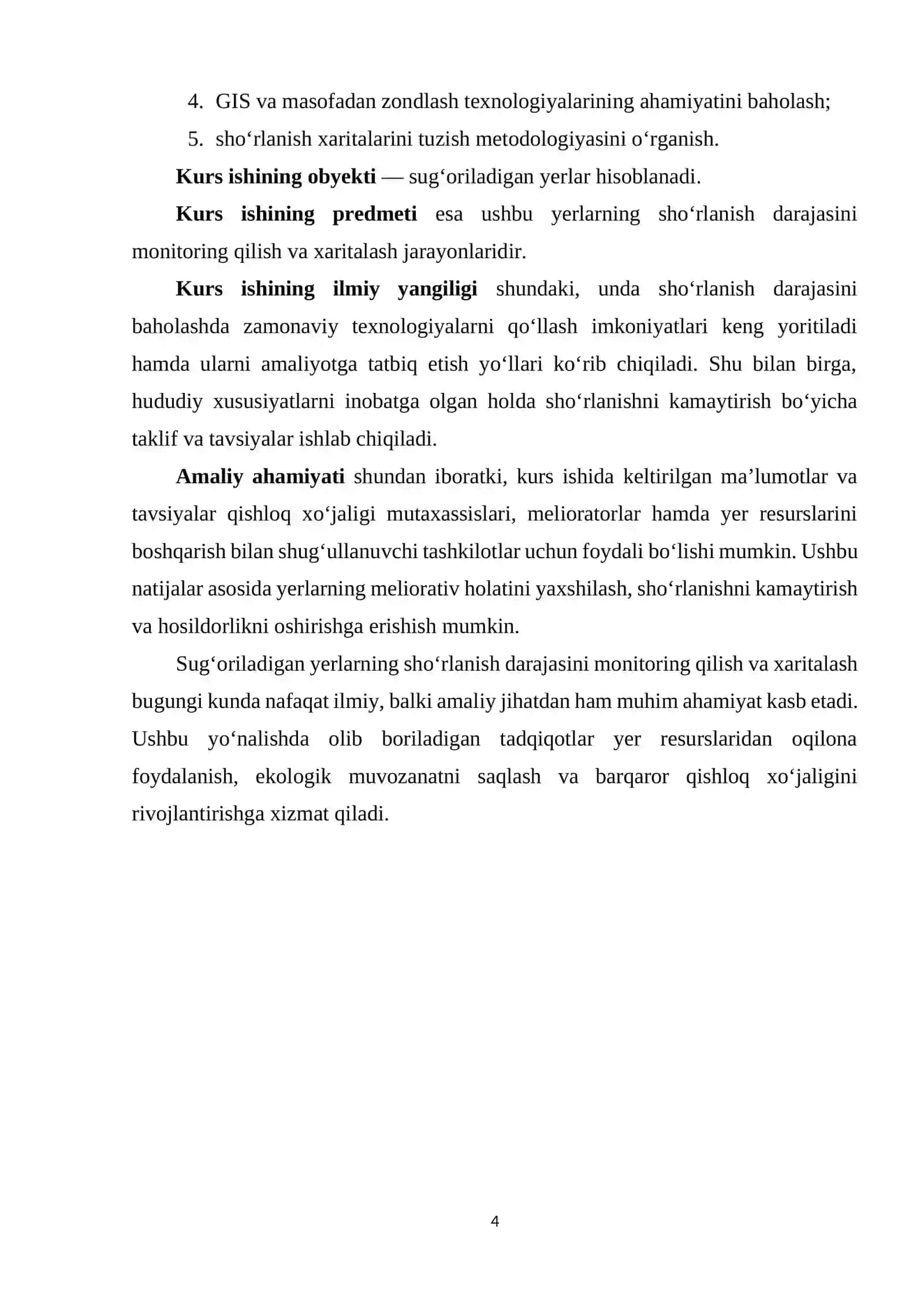 KIRISH I BOB. SUG’ORILADIGAN YERLARDA SHO’RLANISH MUAMMOSI VA UNI MONITORING QILISHNING NAZARIY ASOSLARI 4
