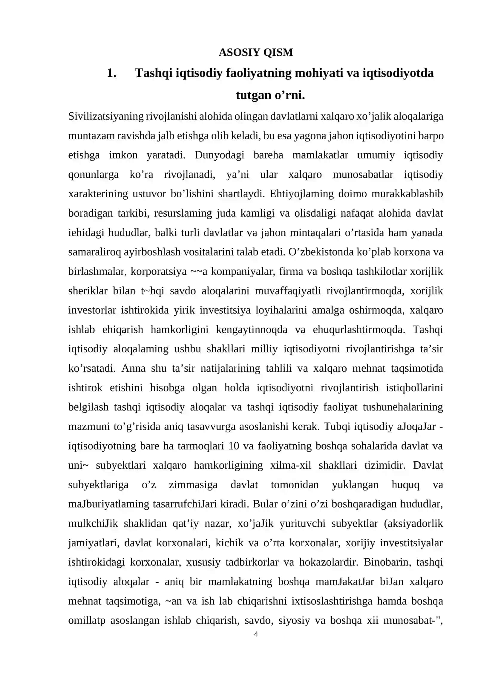 Tashqi iqtisodiy faoliyatning asosiy yo’nalishlari va ularni tartibga solish prinsiplari 4