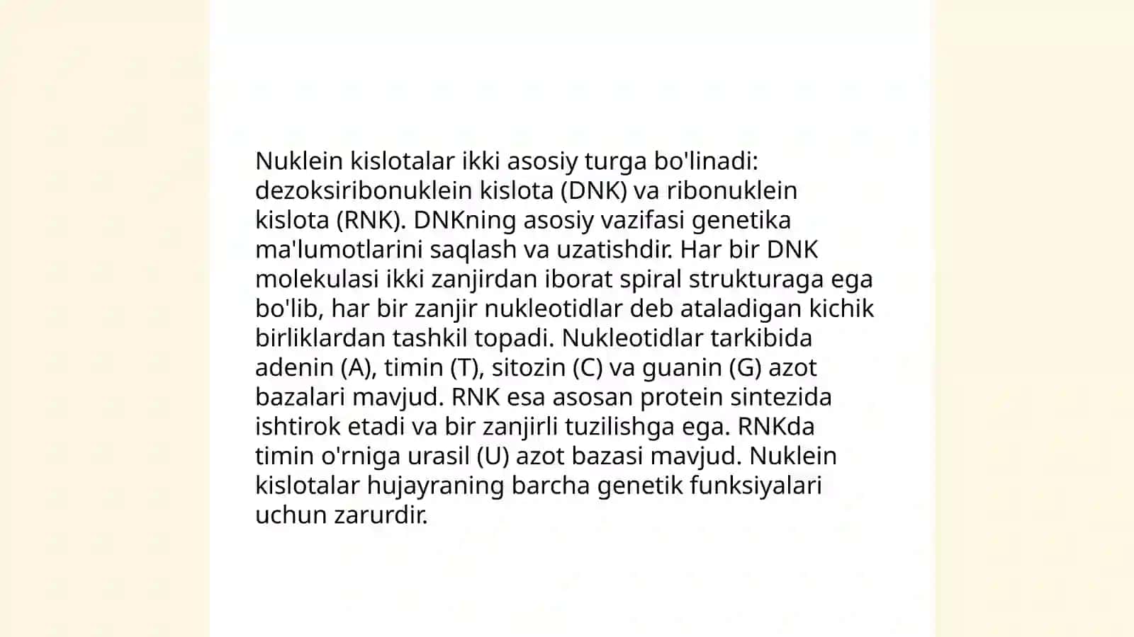 Oqsillar biosintezida nuklein kislotalarning ahamiyati 4