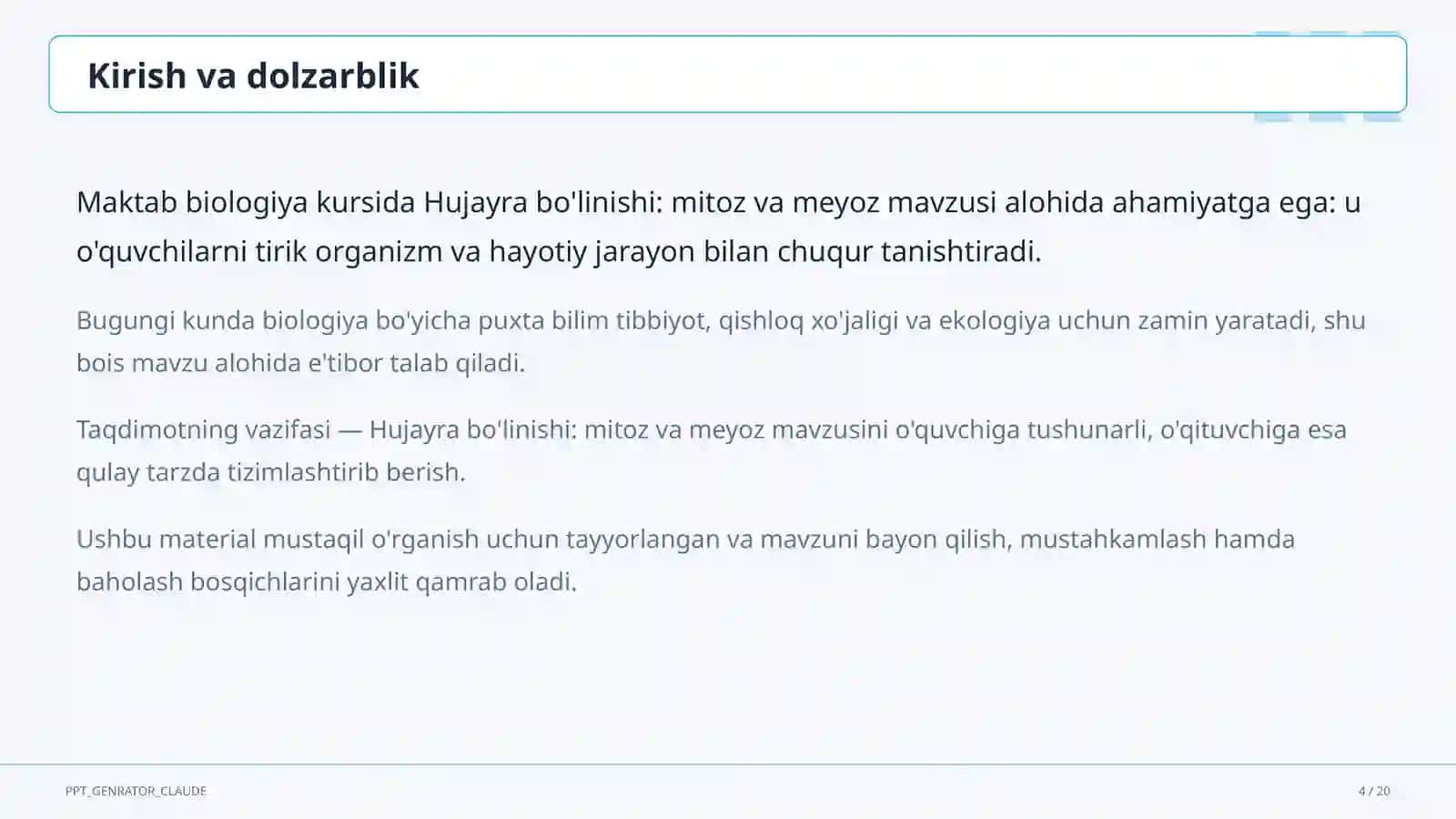 Hujayra bo'linishi: mitoz va meyoz (9-sinf) 4